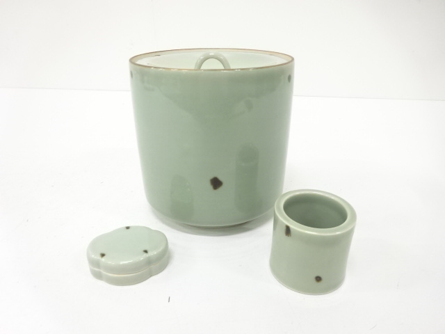 宝泉造　飛青磁　水指3点セット